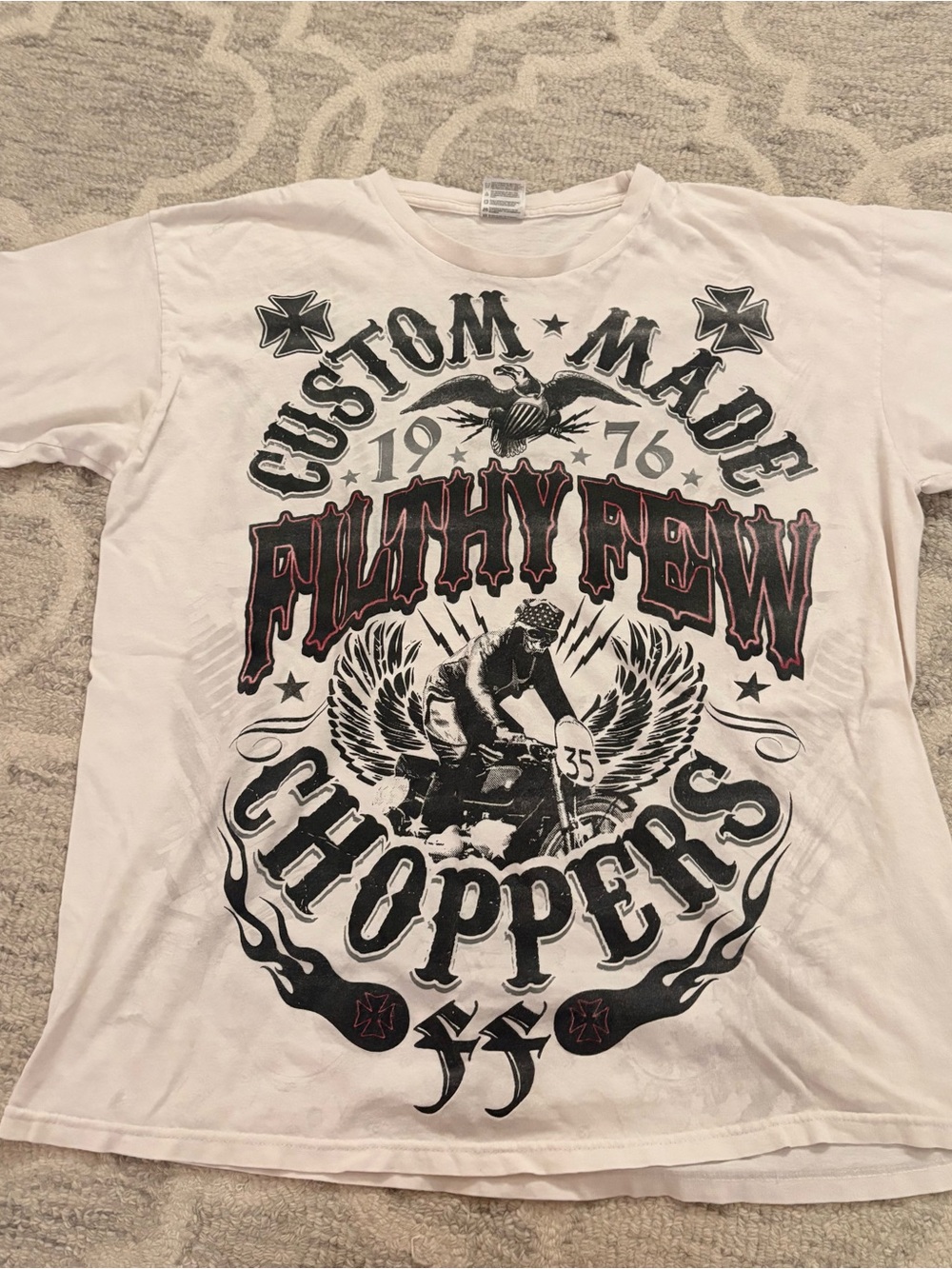 Off White Yazbek 1976 Filthy Few Custom Choppers T-Shirt 2 Sided Size Large Mens